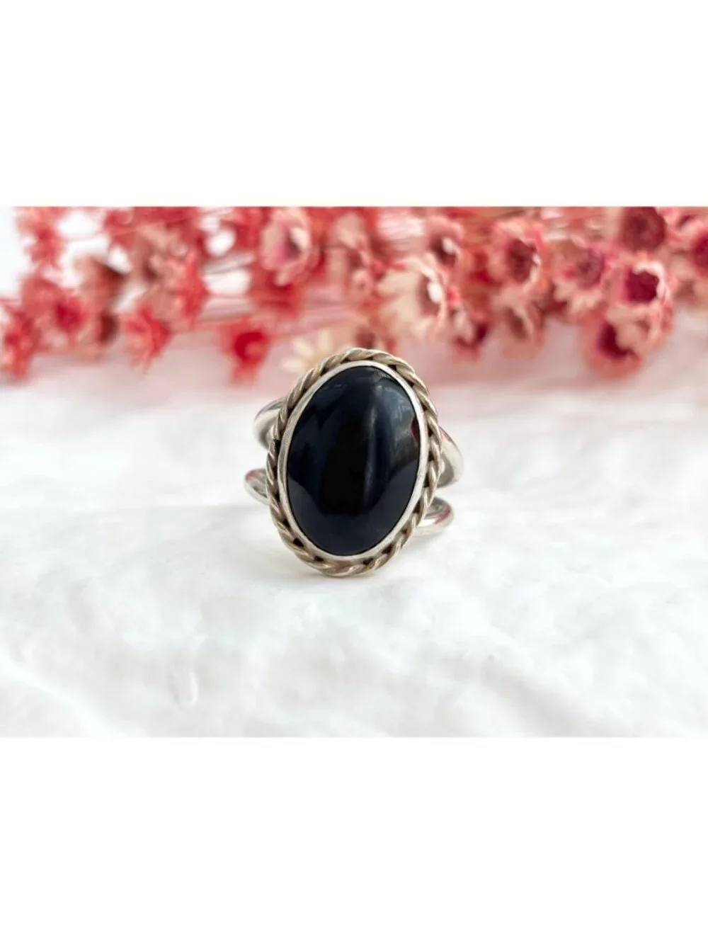 Black Onyx Southwest Style Sterling Silver 925 Vintage Ring - sz 7.5